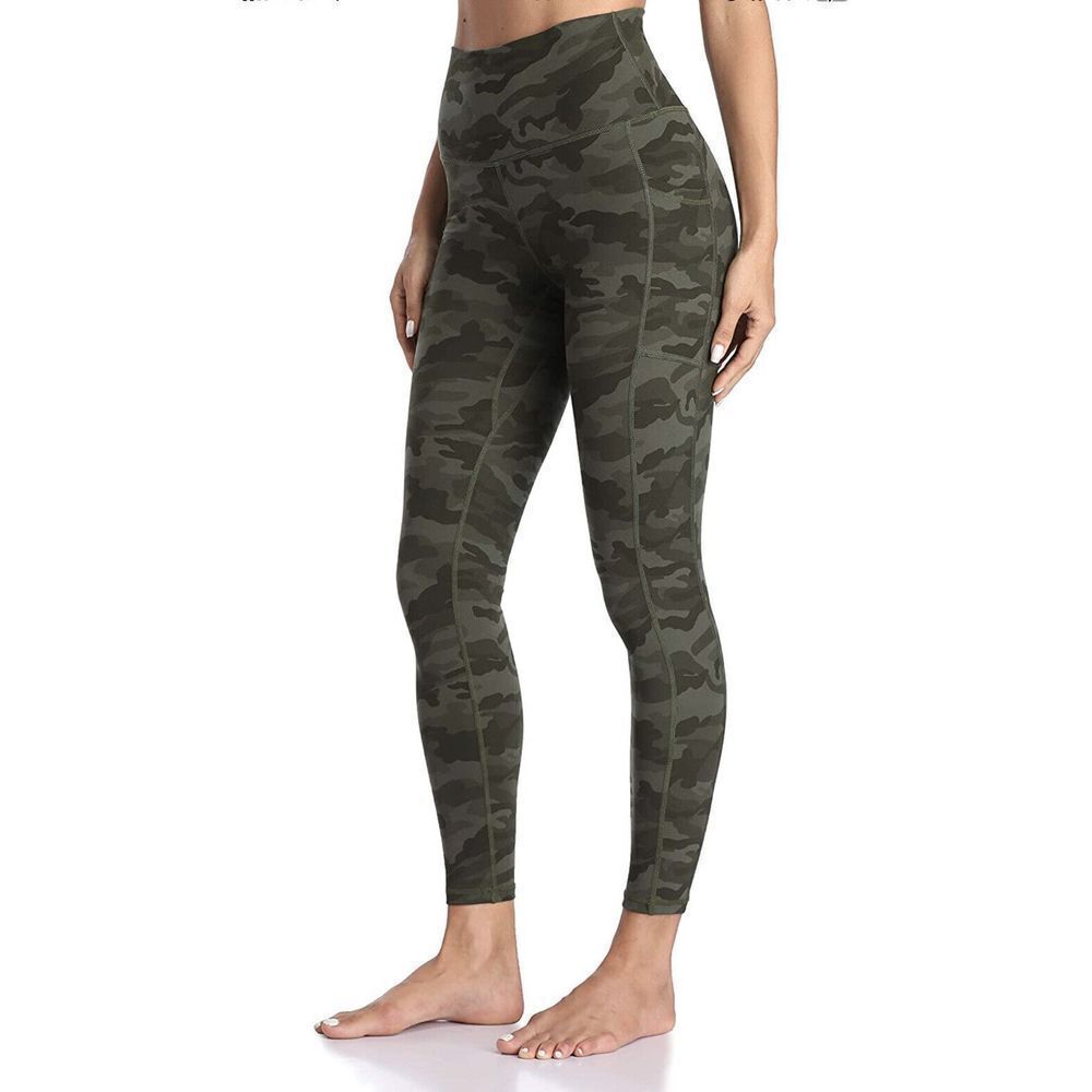 Colorfulkoala High Waisted Yoga Pants 7/8‎ Length Leggings Pockets XS Camo Green